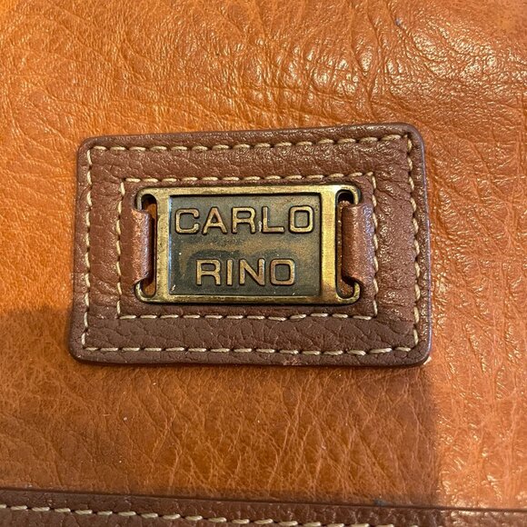 Carlo Rino Distressed Leather Tote Shoulder Bag Drawstring Close Brown - Picture 4 of 9